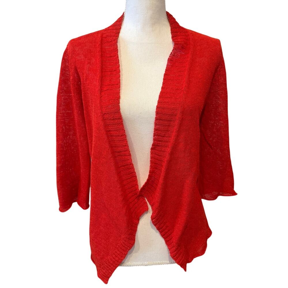 Eileen Fisher Linen Blend Open Front Cardigan Sweater Paprika S